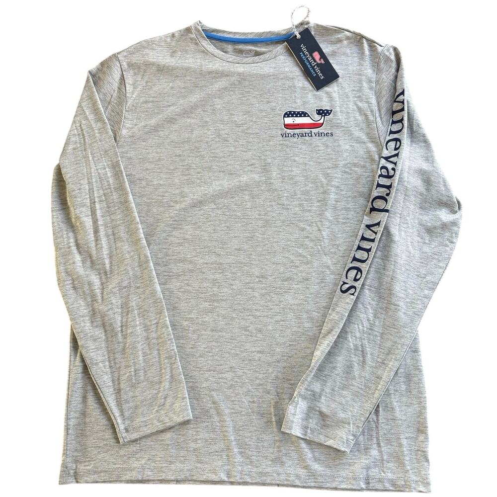 Vineyard Vines men's‎ long-sleeve performance tee Medium American Flag Whale NWT